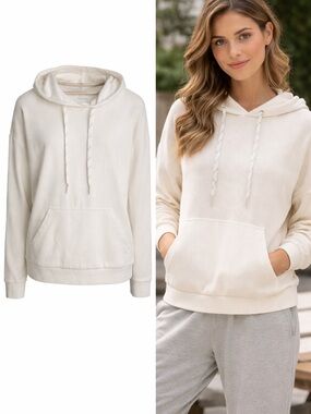 Marc New York | Cream Waffle Knit Hoodie Pullover | Soft Casual Lounge | XL